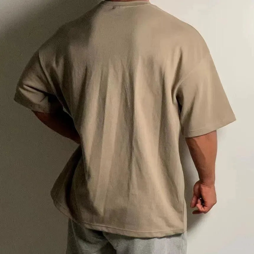 Herres Oversized Fitness T-Shirt – Afslappet Crew-Neck Træningstop med Faldende Skuldre