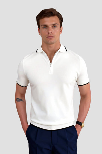Herre Zip Neck Polo Smart Casual Strikket Sommer Skjorte