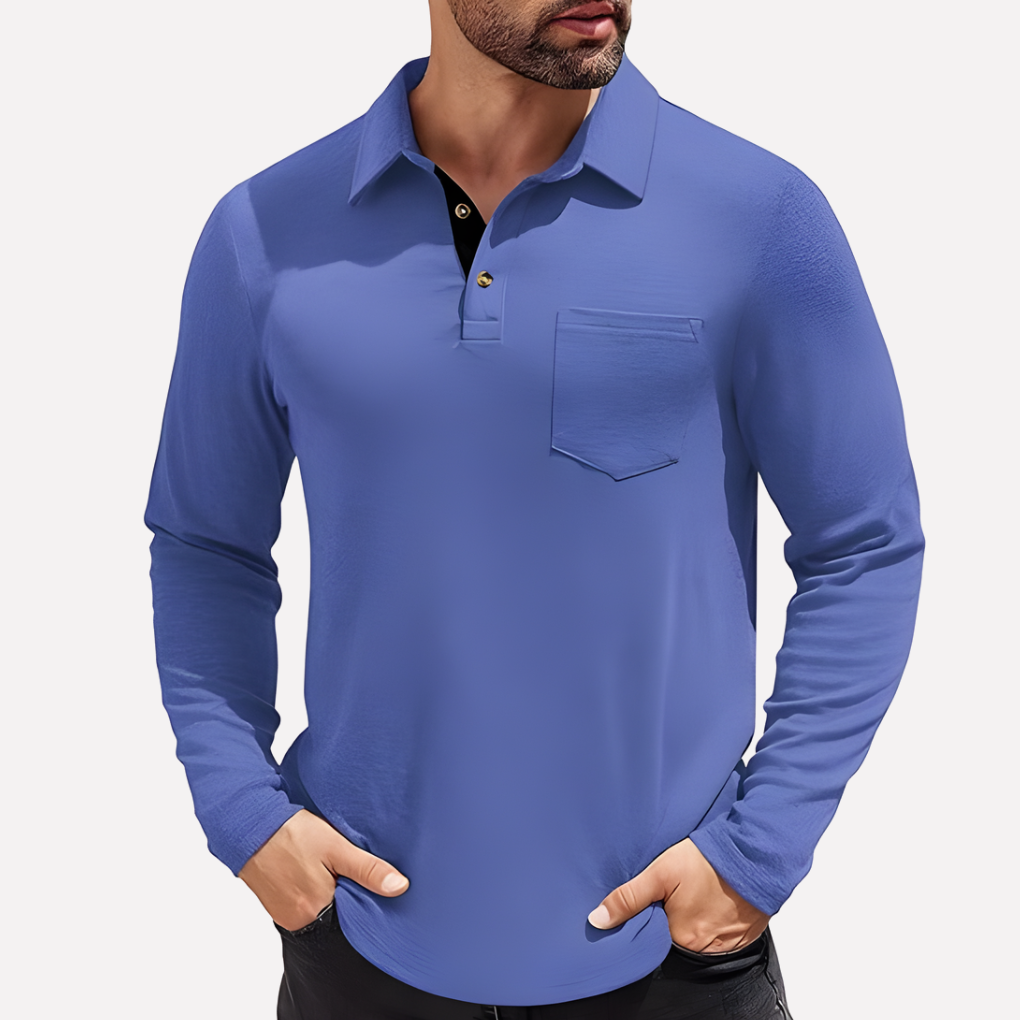 Herre Langærmet Polo T-shirt med Brystlomme Casual Fit