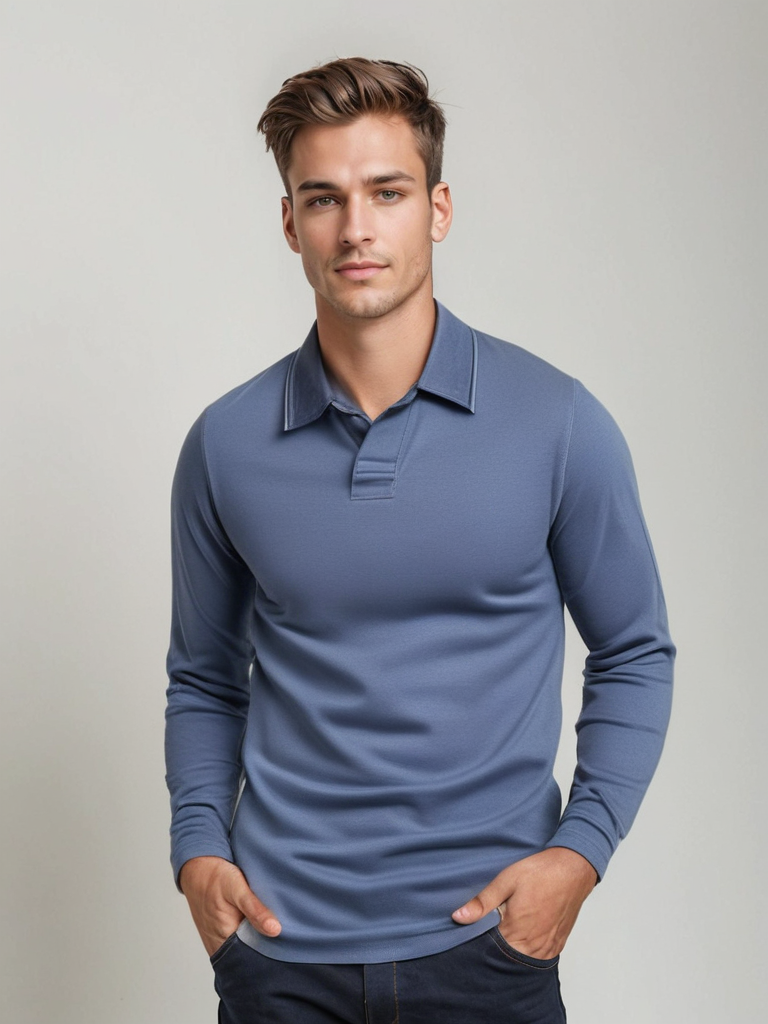 Herre Langærmet Polo T-Shirt Blød Komfortabel Moderne Pasform Casual Smart Hverdagstøj Top