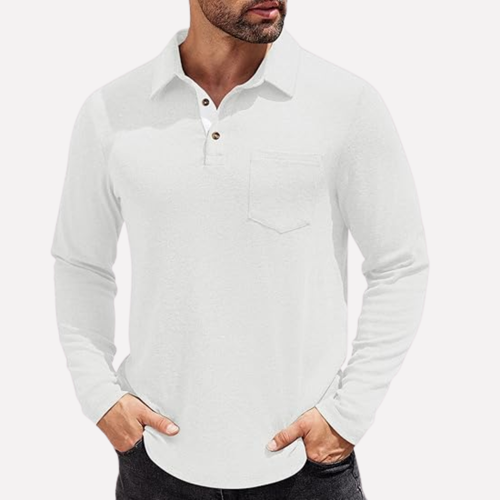 Herre Langærmet Polo T-shirt med Brystlomme Casual Fit