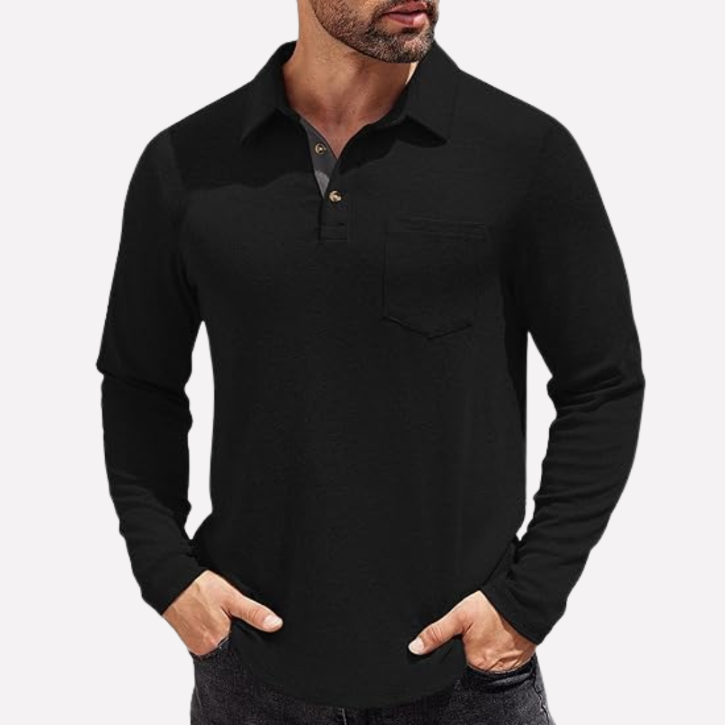 Herre Langærmet Polo T-shirt med Brystlomme Casual Fit