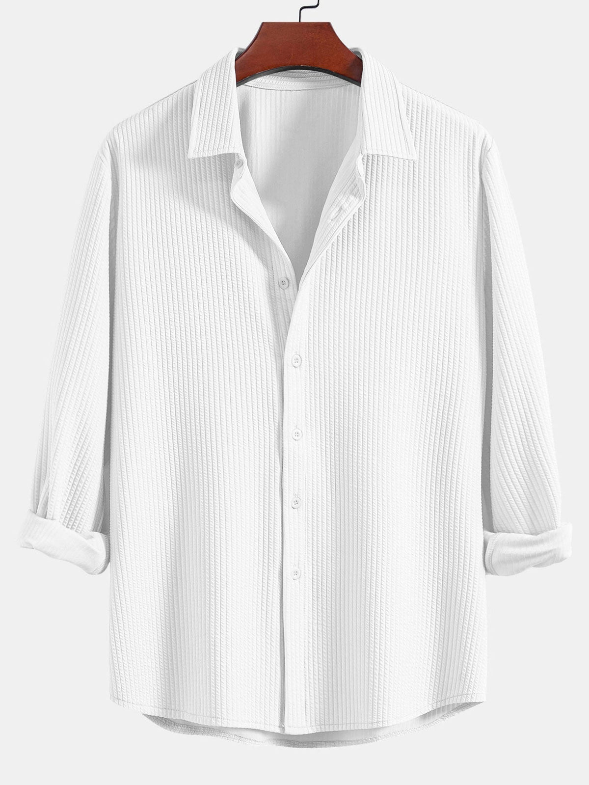 Herre Muscle-Fit Ribbet Knappet Skjorte – Stretch Tekstureret Smart Casual Top