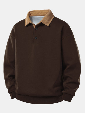 Herre Relaxed Polo Sweatshirt med Corduroy Krave – Bomuldsblanding til Efteråret