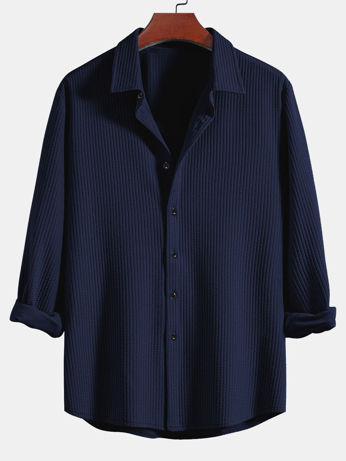 Herre Muscle-Fit Ribbet Knappeskjorte – Stræk Tekstur Smart Casual Top