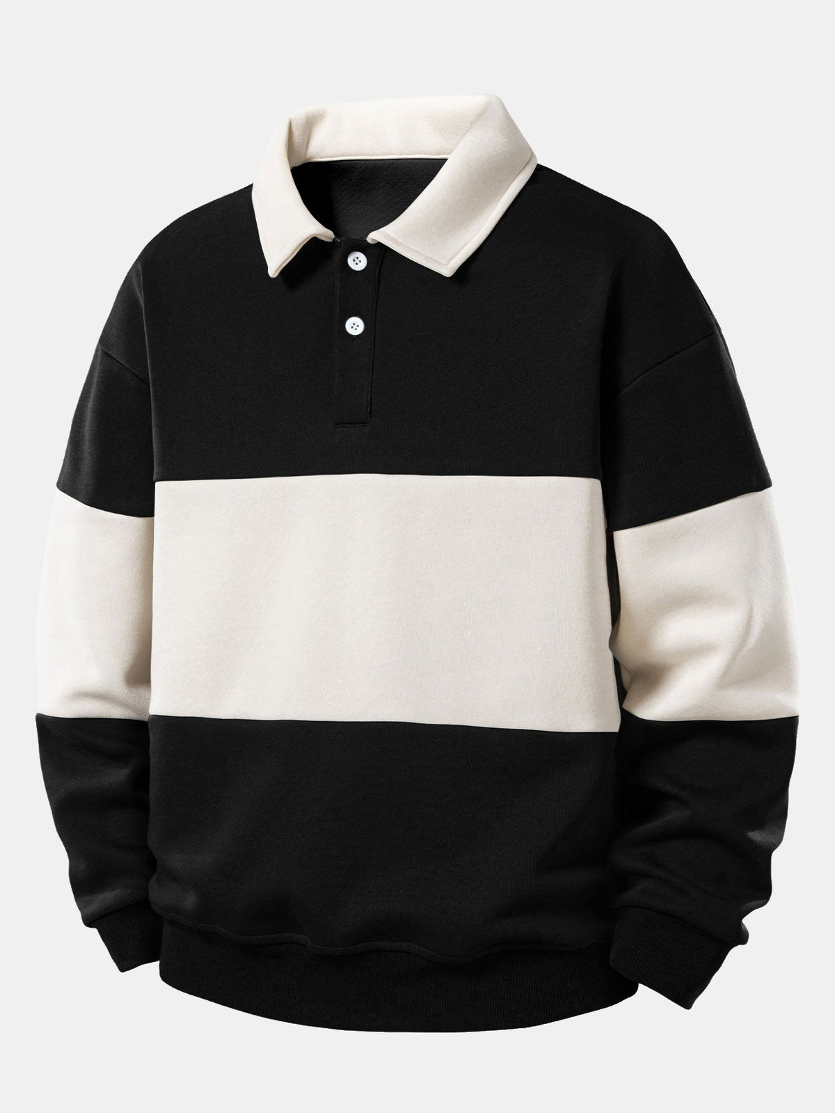 Mænds Cotton-Blend Polo Sweatshirt – Struktureret Langærmet Casual Lag