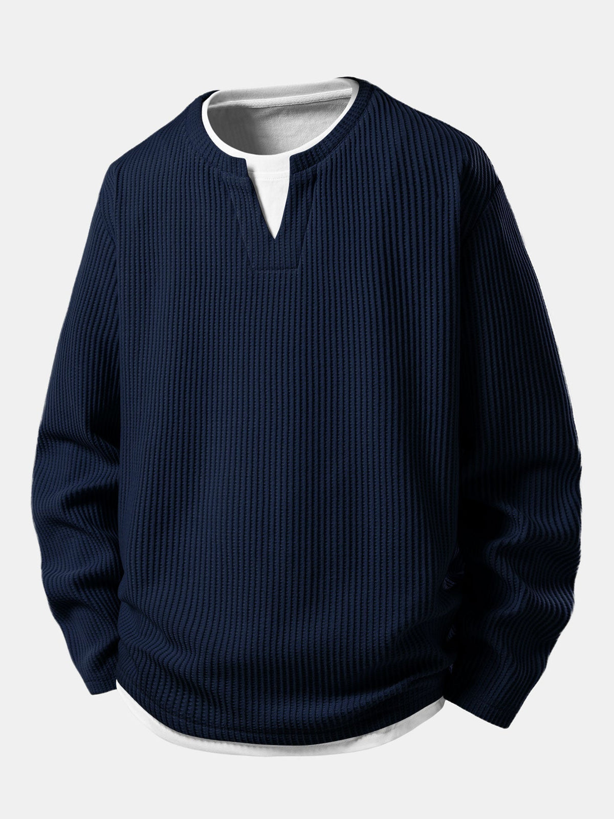Herres Waffle Notch-Neck T-Shirt med Indbygget Lag – Afslappet Overgangs Langærmet