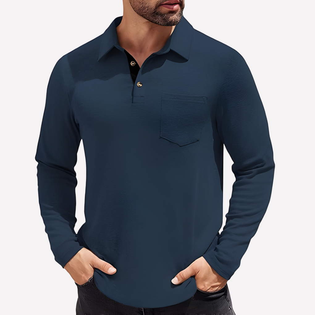 Herre Langærmet Polo T-shirt med Brystlomme, Casual Fit