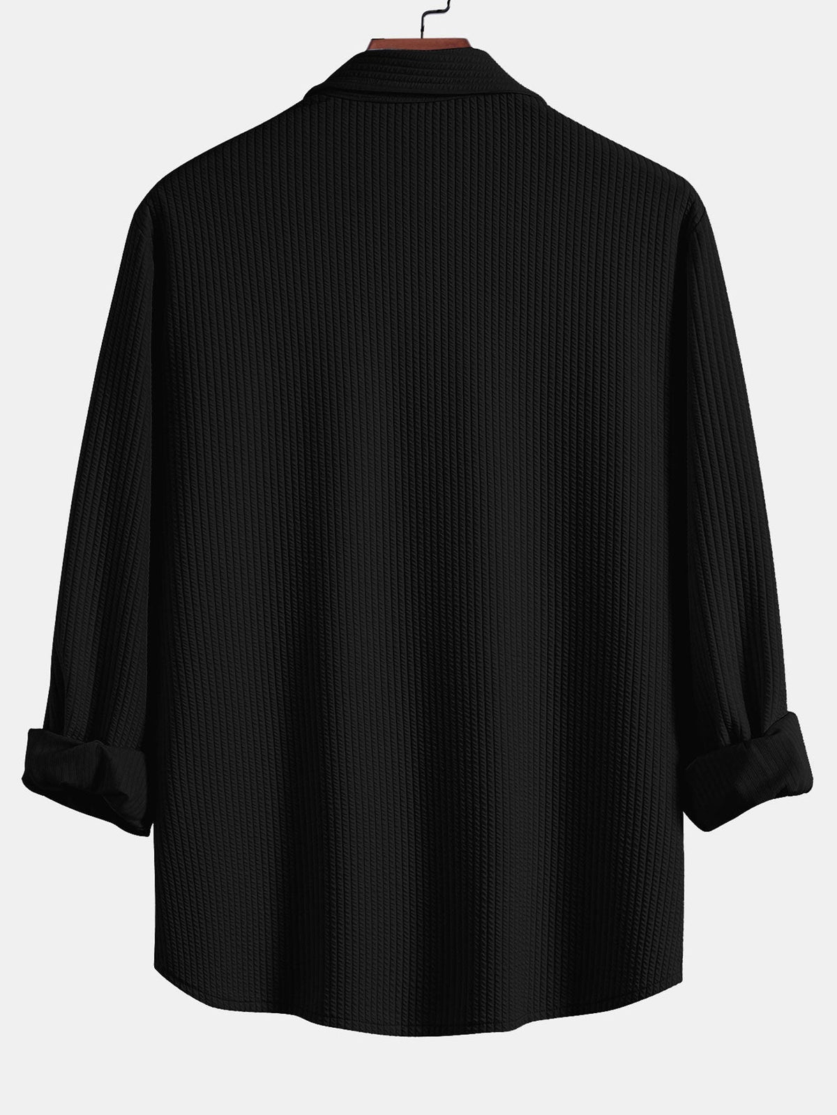 Herre Muscle-Fit Ribbet Knappeskjorte – Stræk Tekstur Smart Casual Top