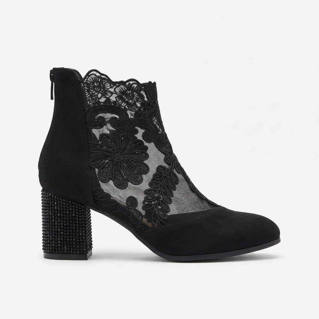 Kvinders Blomster Lace Hæl Ankelsko