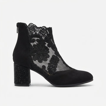 Kvinders Blomster Lace Hæl Ankelsko