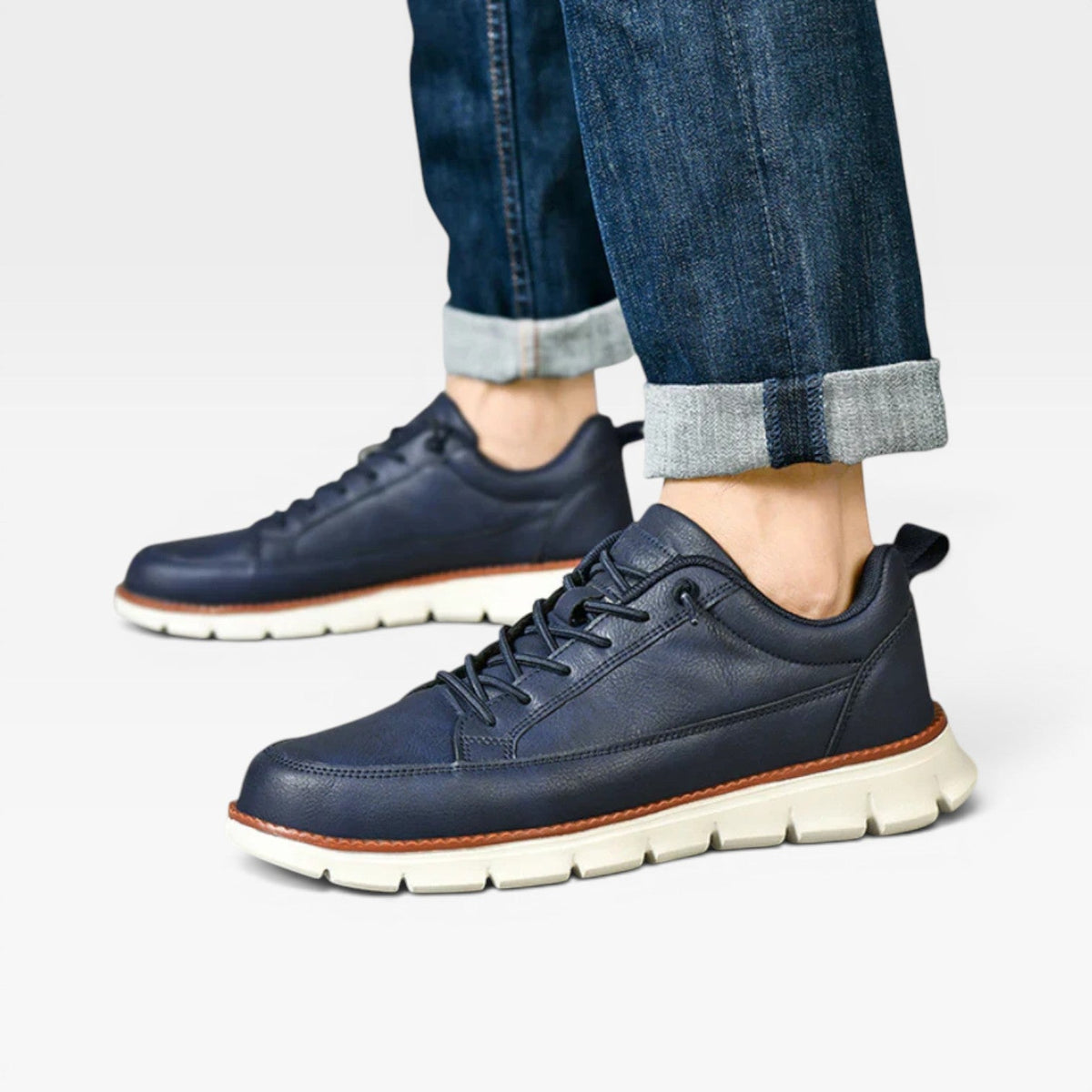Herre Casual Læder Sneakers – Snøre Op Polstrede Hverdags Sneakers