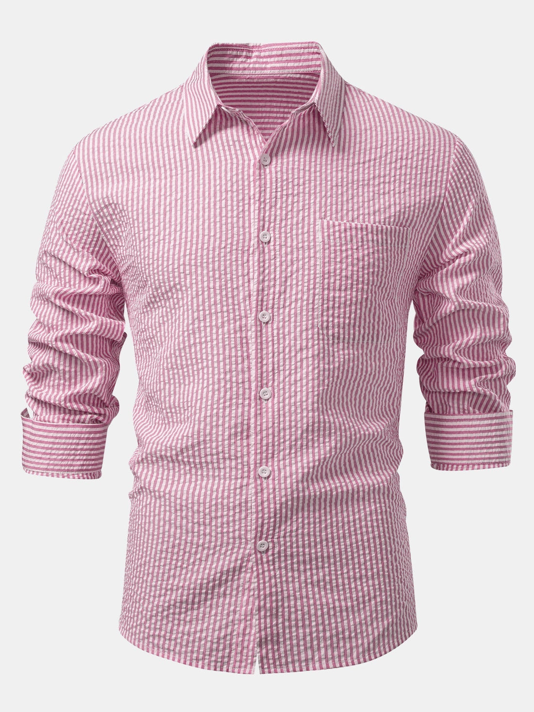Herre Seersucker Skjorte med Knapper – Regular Fit Smart Casual Lag til Arbejdsdage og Weekender
