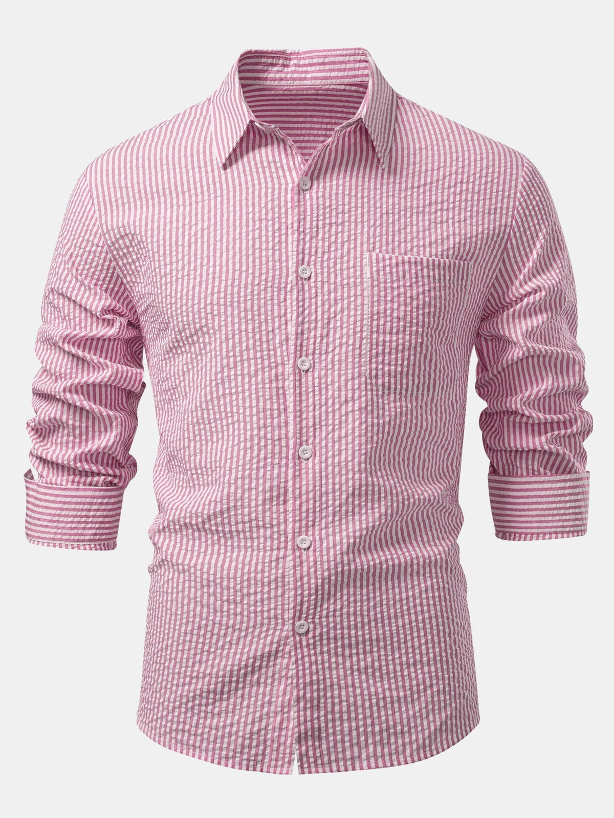 Herre Seersucker Skjorte med Knapper – Regular Fit Smart Casual Lag til Arbejdsdage og Weekender