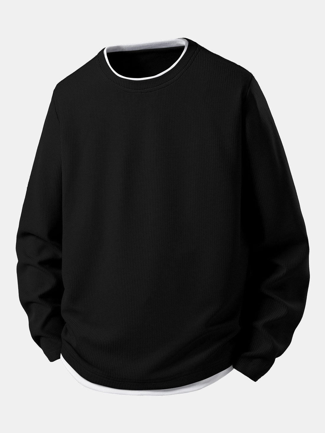 Herre Waffle Langærmet T-Shirt med Lagdelt Rund Hals – Efterårs Casual Essential