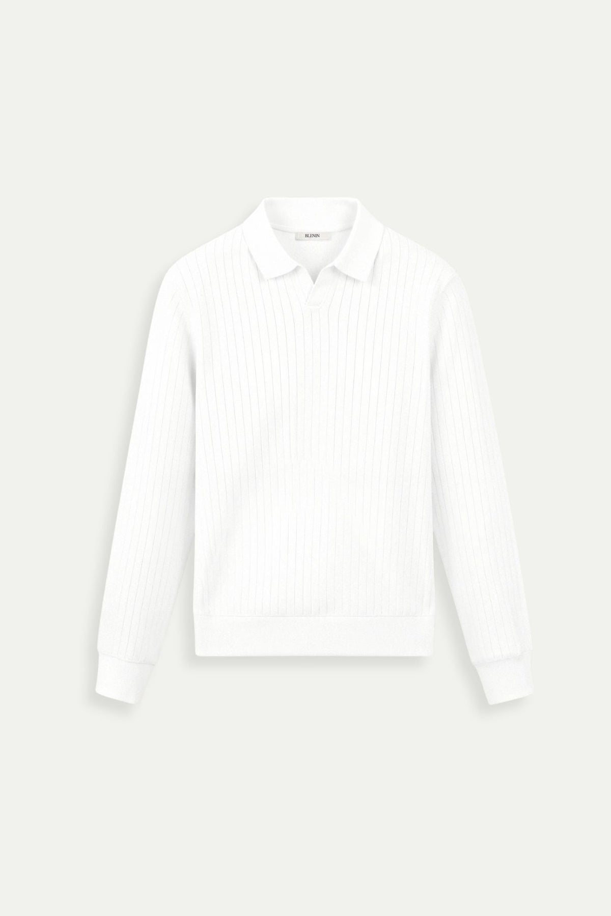 Mænds Ribbet Strikket Polo Langærmet Smart Casual Skjorte