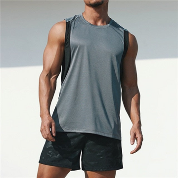 Herre Farveblok Uden Ærmer Sports Top – Afslappet Crew-Neck Trænings Tank med Bred Armhul