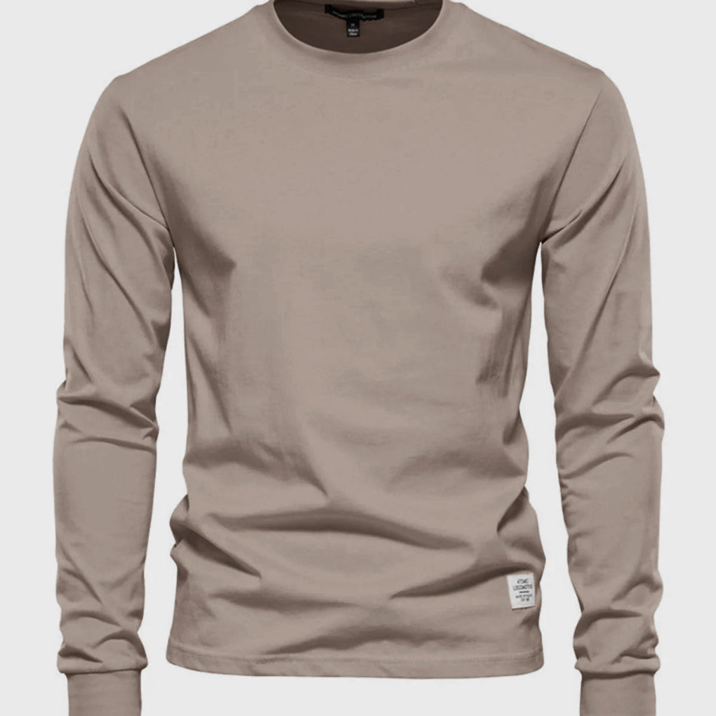 Herre Langærmet Bomulds Crew Neck Casual Top