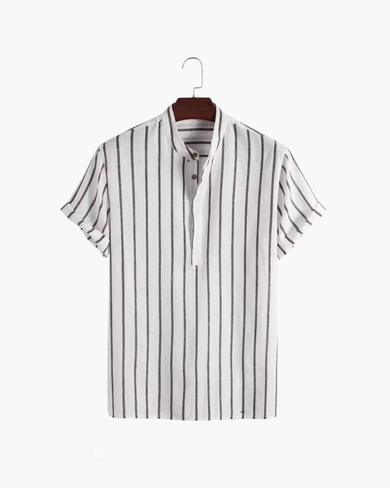 Herre Stribet Mandarin Krave Sommer Polo