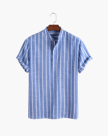 Herre Stribet Mandarin Krave Sommer Polo