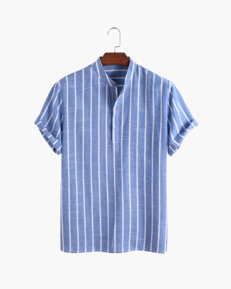 Herre Stribet Mandarin Krave Sommer Polo