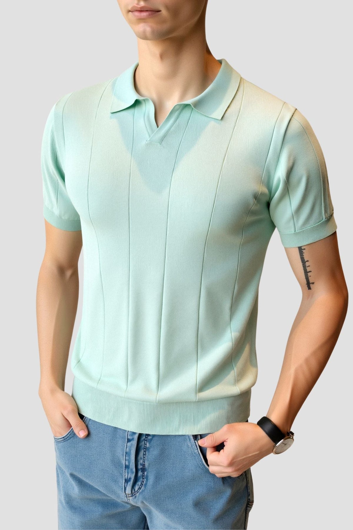 Herres Fine Strikkede Polo Afslappet Smart Casual Sommer Skjorte
