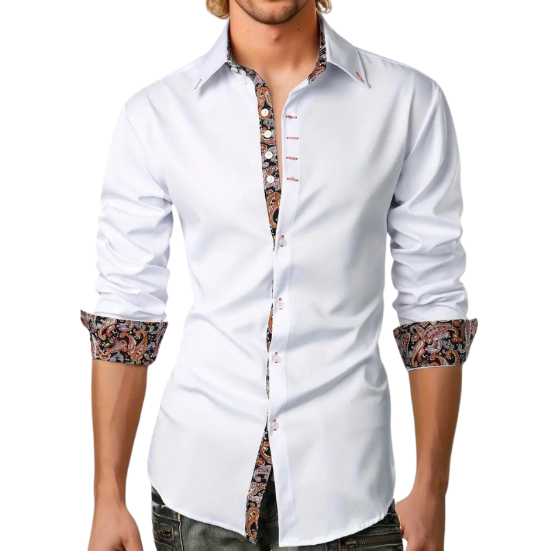 Herreskræddersyet Button-Up Skjorte med Trykt Trim Detalje Design