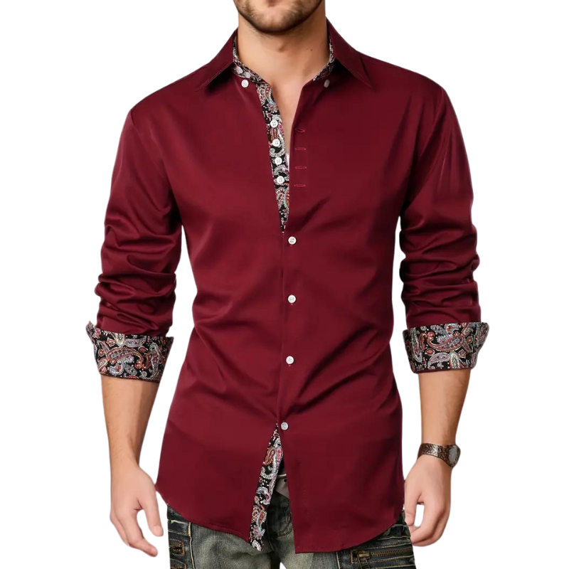 Herreskræddersyet Button-Up Skjorte med Trykt Trim Detalje Design
