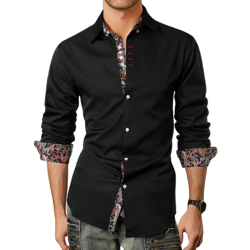 Herreskræddersyet Button-Up Skjorte med Trykt Trim Detalje Design