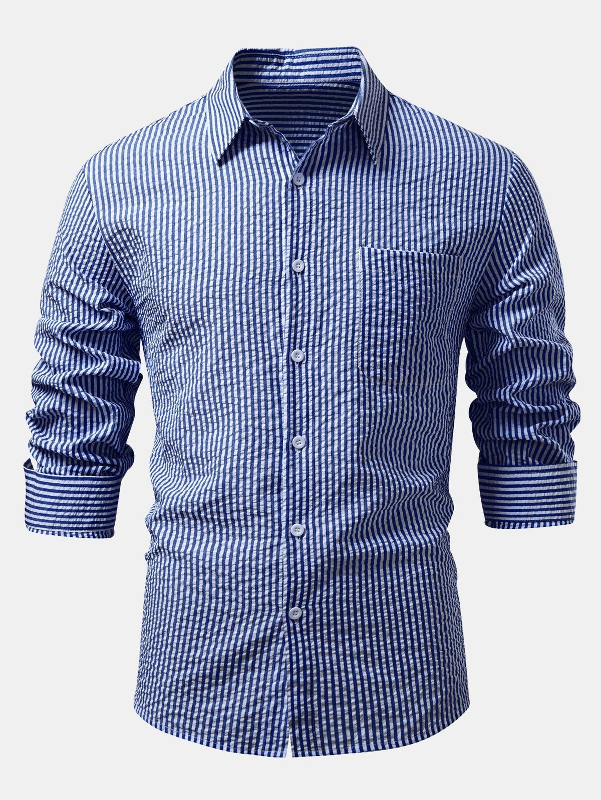 Herre Seersucker Skjorte med Knapper – Regular Fit Smart Casual Lag til Arbejdsdage og Weekender
