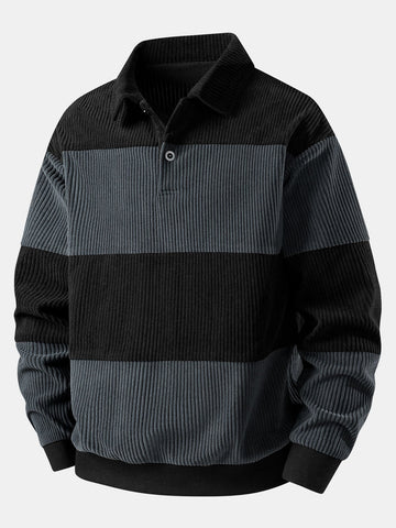 Herre Corduroy Polo Sweatshirt – Afslappet Retro Lag til Efterår og Vinter