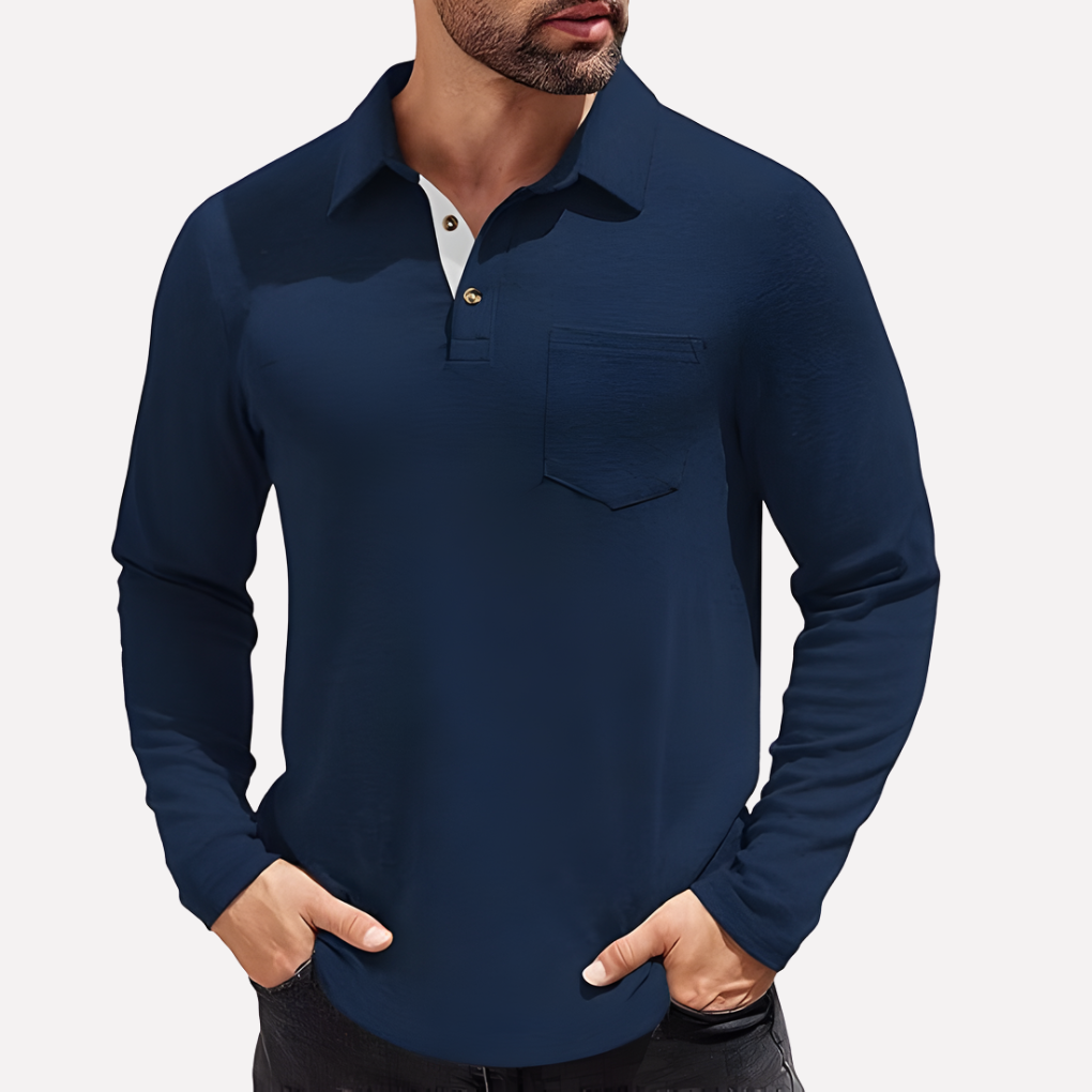 Herre Langærmet Polo T-shirt med Brystlomme Casual Fit