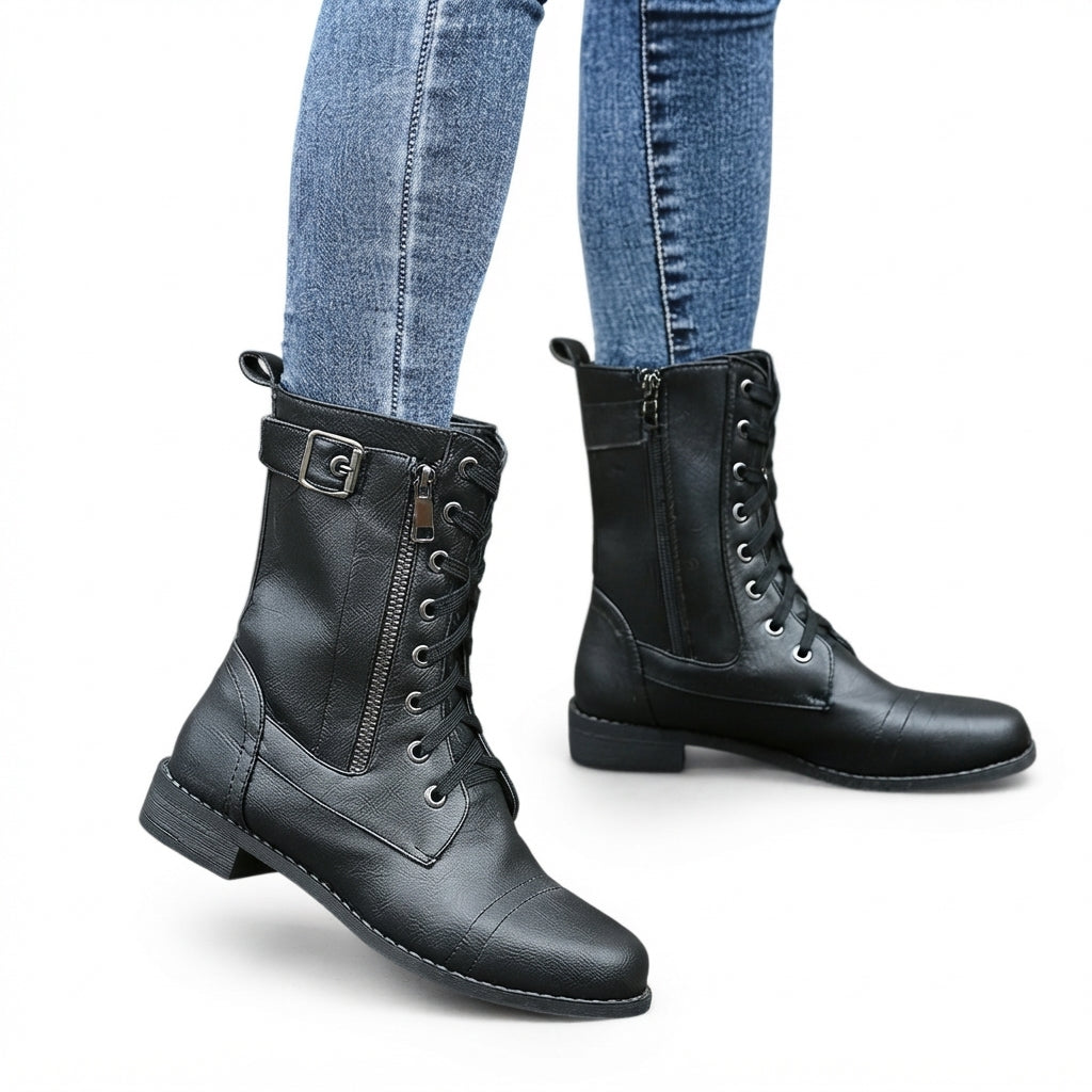Kvinders Uanstrengte Ortodokse Snørebånd Biker Støvler