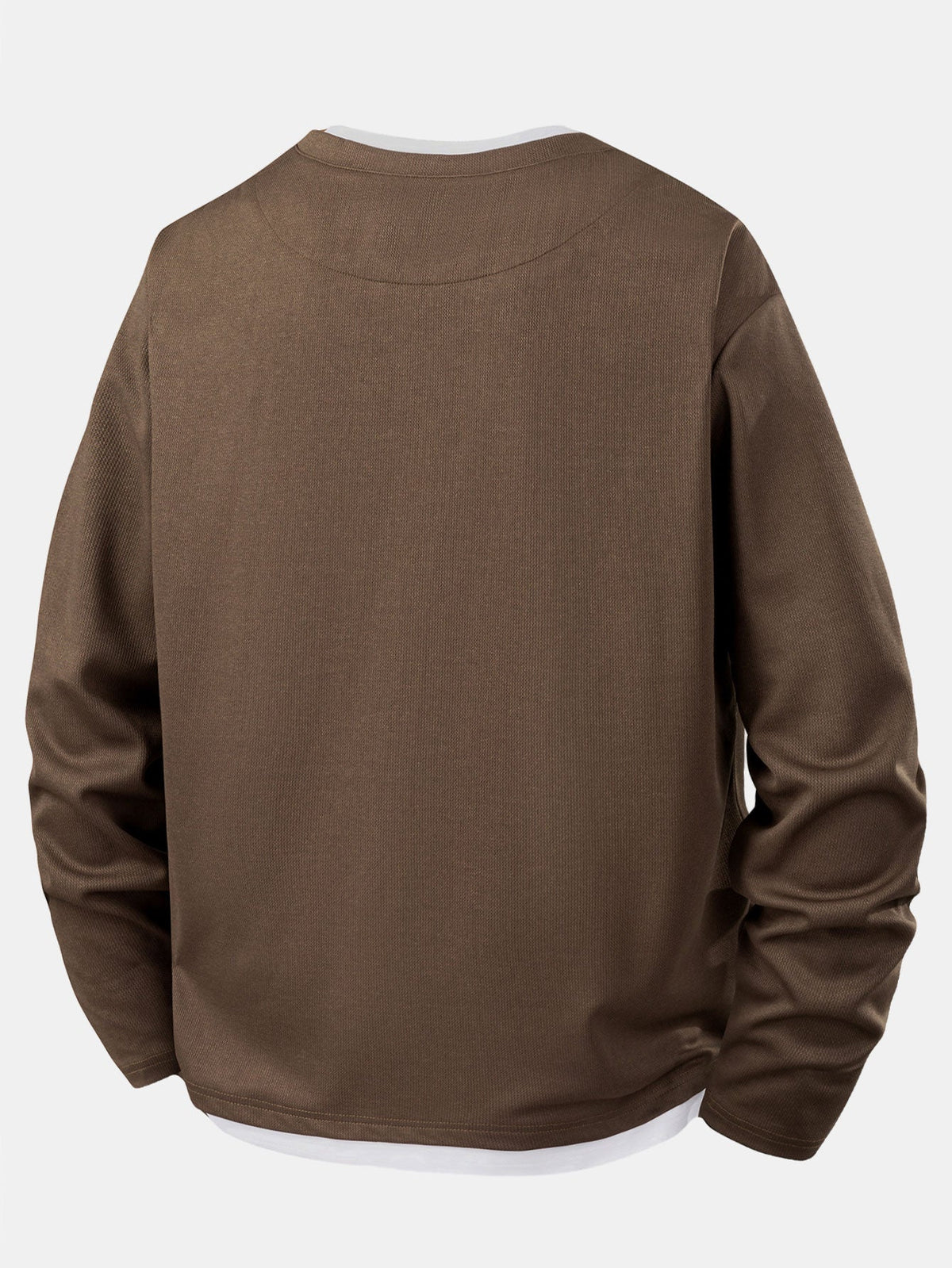 Herre Lagdelt Notch Hals Langærmet T-shirt – Afslappet Tekstureret Casual Top