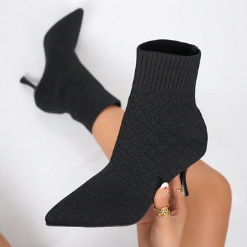 Kvindernes Elegante Spids Tå Kitten Heel Sok Støvler