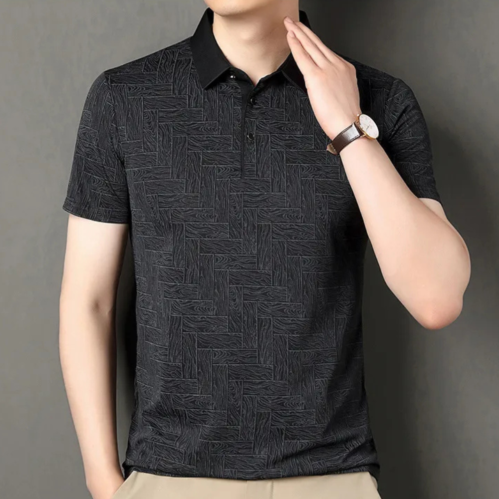 Herre Polo Shirt Tekstureret Strikmønster Korte Ærmer Smart Casual