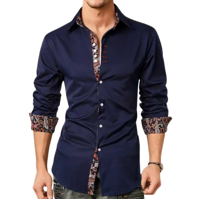 Herreskræddersyet Button-Up Skjorte med Trykt Trim Detalje Design
