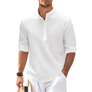 Herre Henley Stand Krave Casual Sommer Skjorte