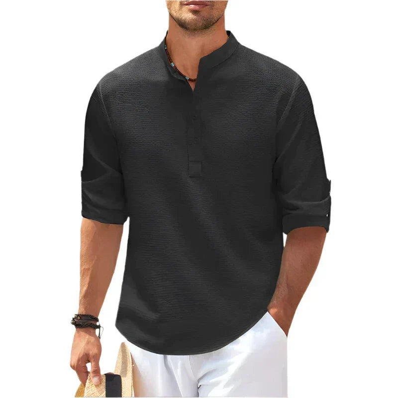 Herre Henley Stand Krave Casual Sommer Skjorte
