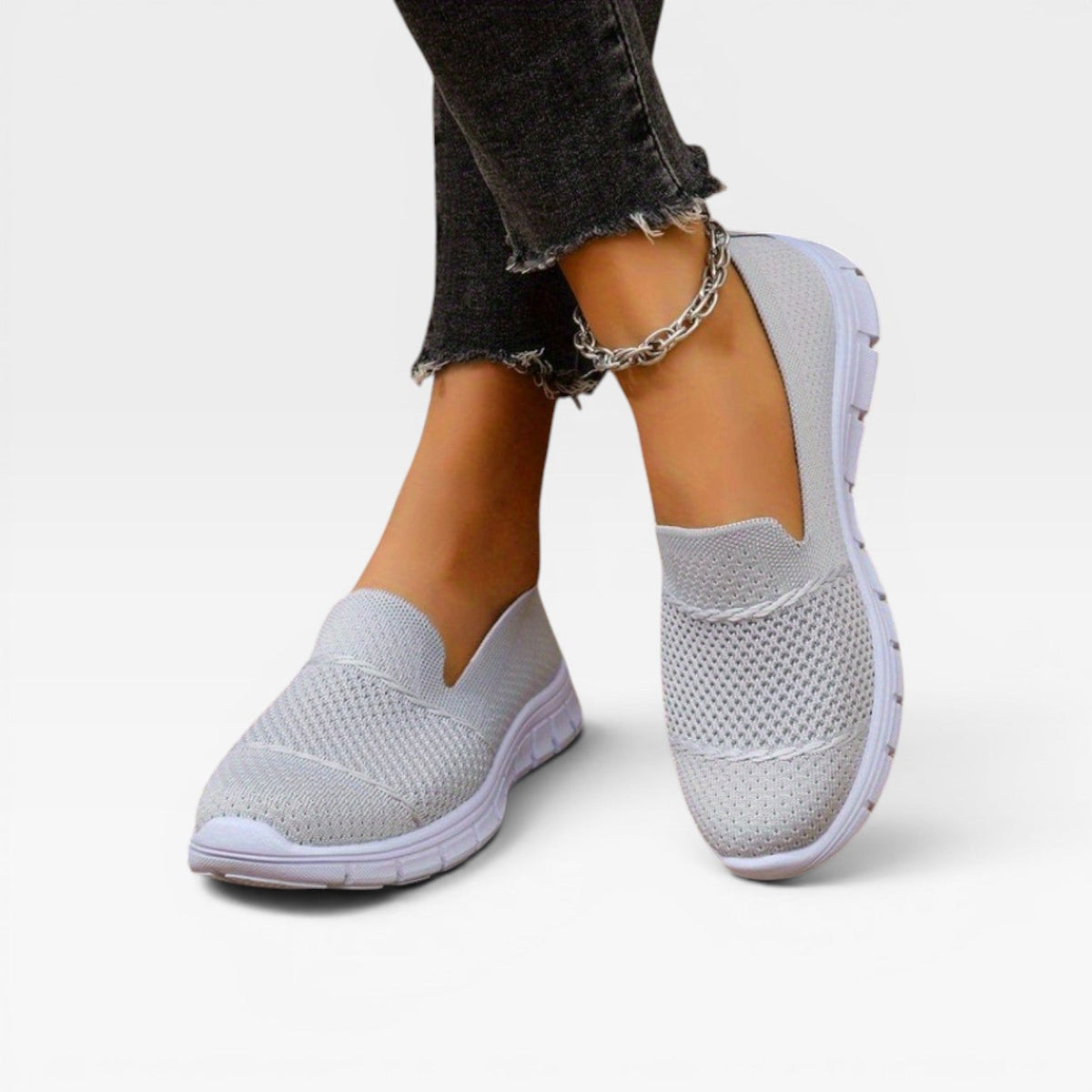 Kvinders Åndbare Strikkede Slip On Sneakers – Letvægt Komfort Træner