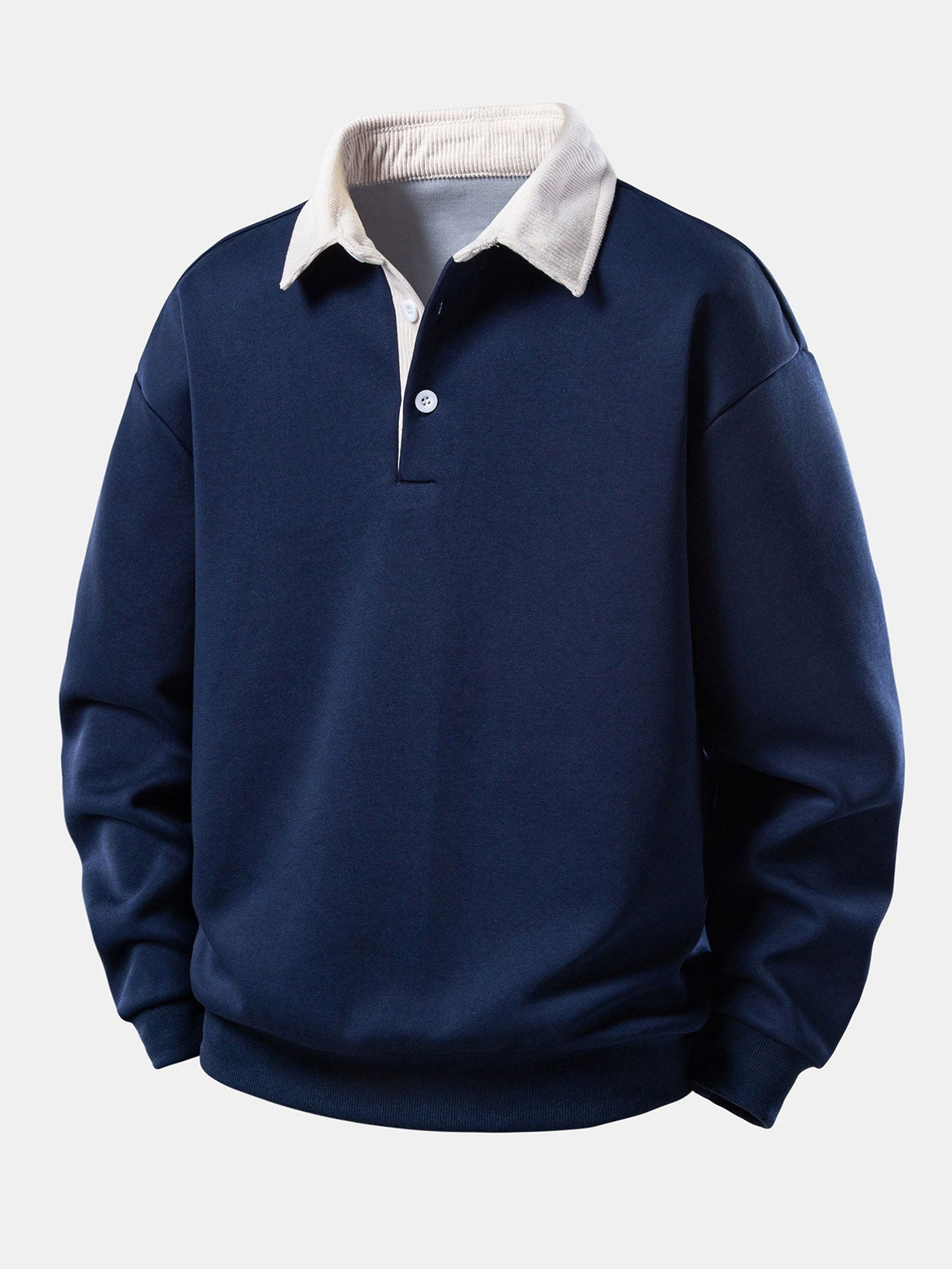 Herre Relaxed Polo Sweatshirt med Corduroy Krave – Bomuldsblanding til Efterårslag