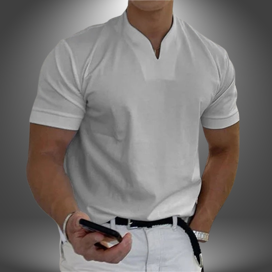 Herres T-shirt med notch-udskæring, slim fit, kortærmet