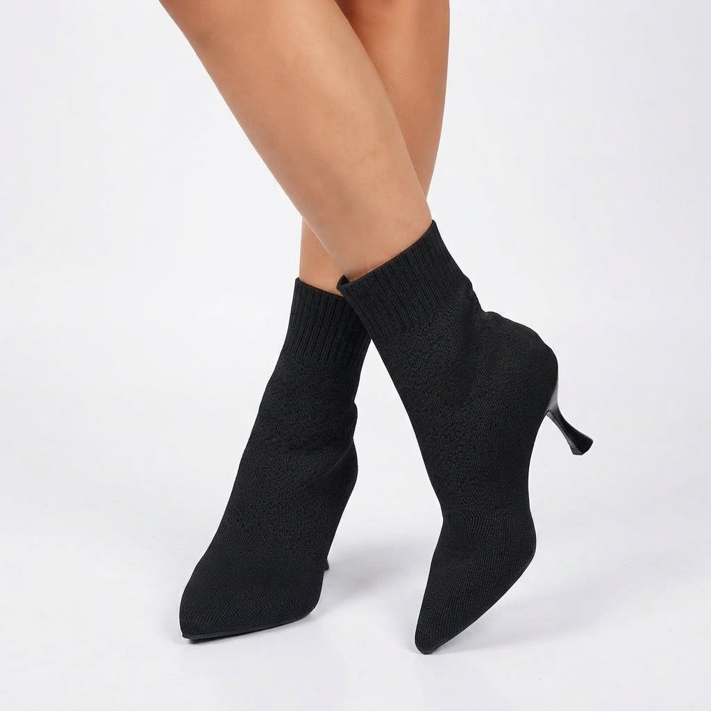 Kvindernes Elegante Spids Tå Kitten Heel Sok Støvler