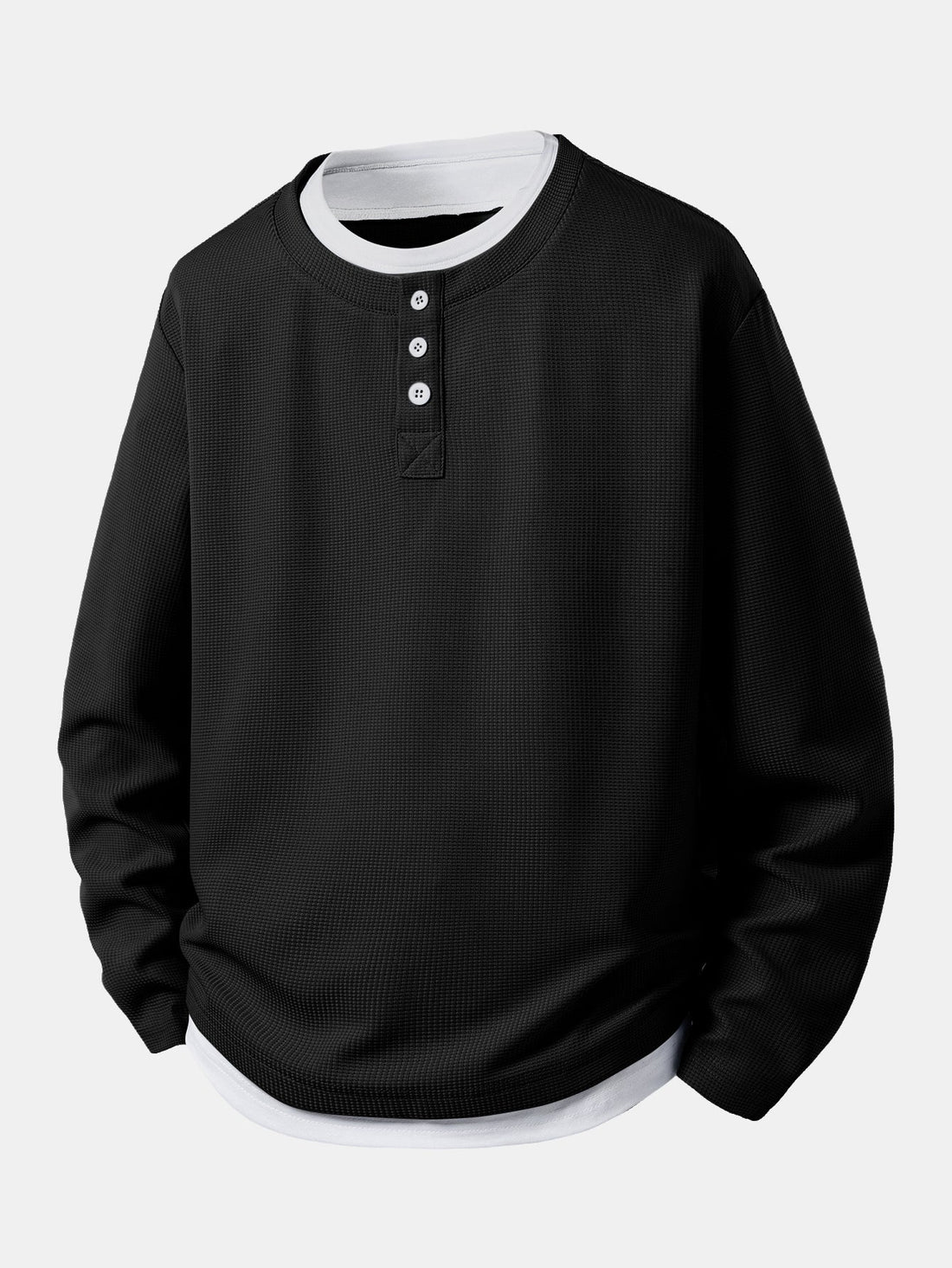 Herre Henley Waffle T-Shirt med Indbygget Lag – Tekstureret Langærmet Hverdags Top
