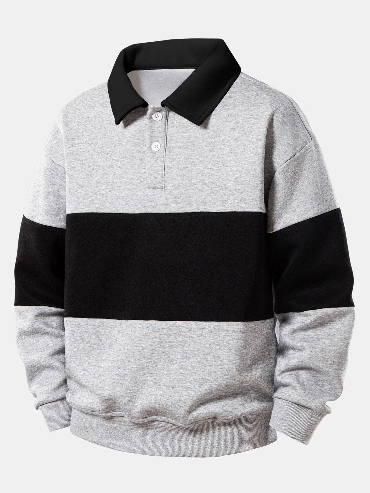 Herre Cotton-Blend Polo Sweatshirt – Struktureret Langærmet Casual Lag