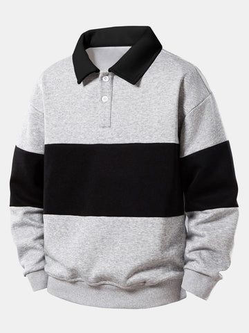 Mænds Cotton-Blend Polo Sweatshirt – Struktureret Langærmet Casual Lag