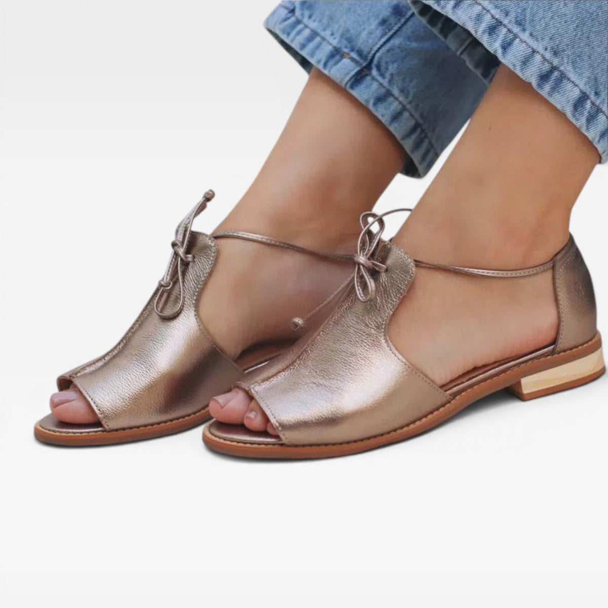 Kvindernes Læder Peep Toe Sandaler – Polstret Komfort Ankelbånd Flats