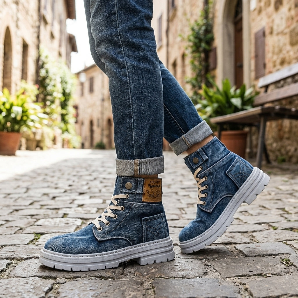 Herre Denim Combat Støvler