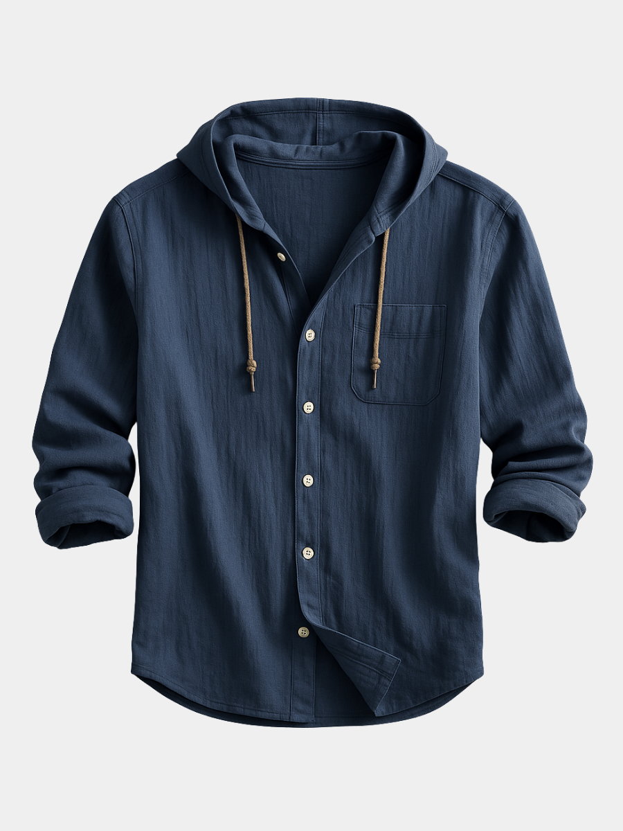 Herres Hoodie Knappeskjorte Afslappet Letvægts Casual Overskjorte