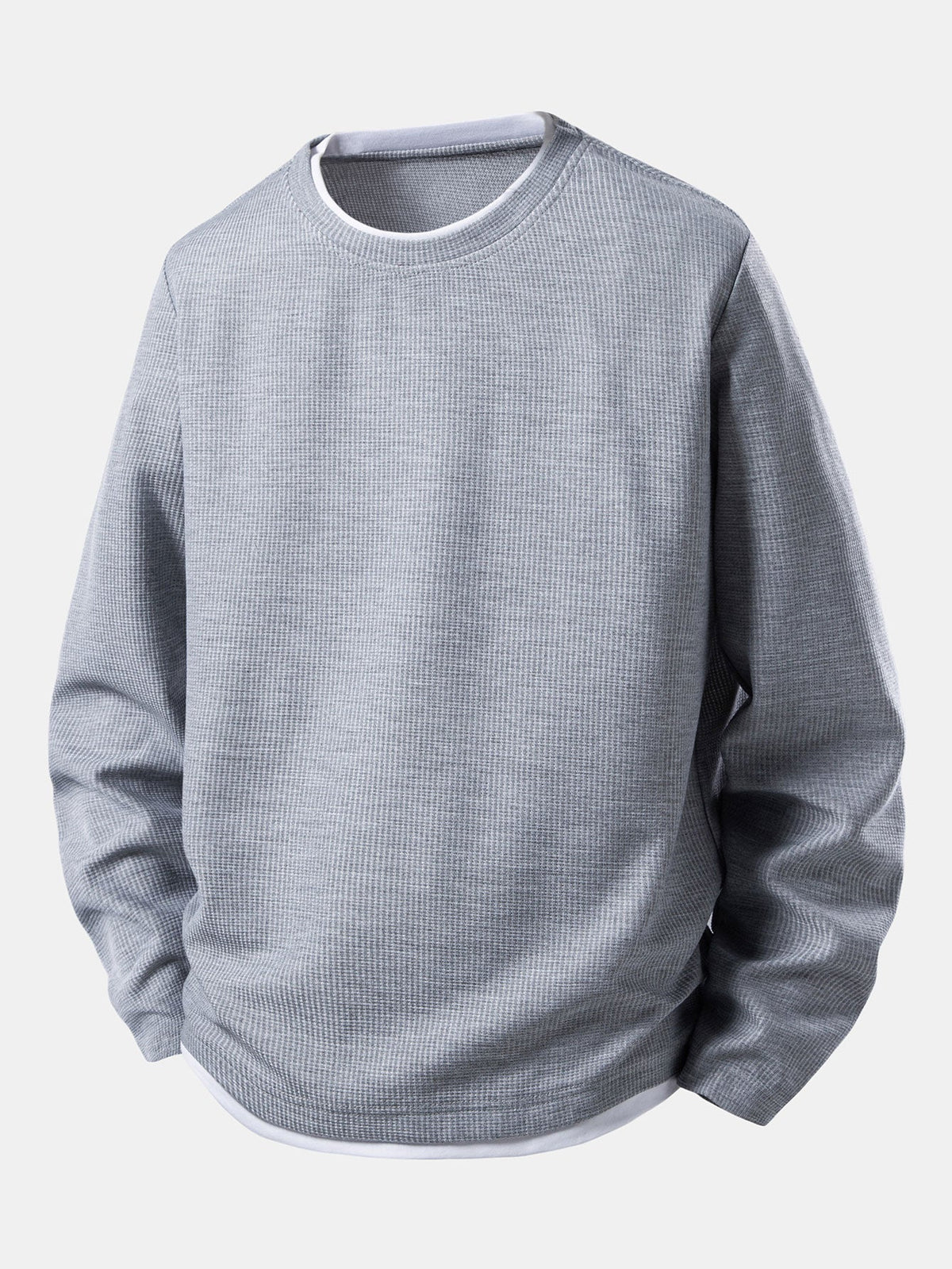 Herre Waffle Langærmet T-Shirt med Lagdelt Rund Hals – Efterårs Casual Essential